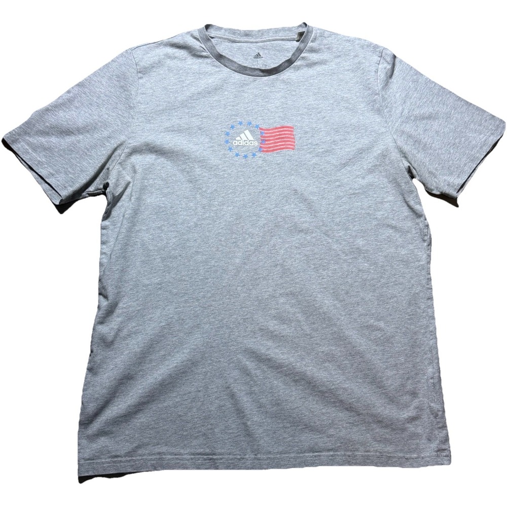 Adidas USA Flag Graphic T Shirt Gray Short Sleeve Size Large